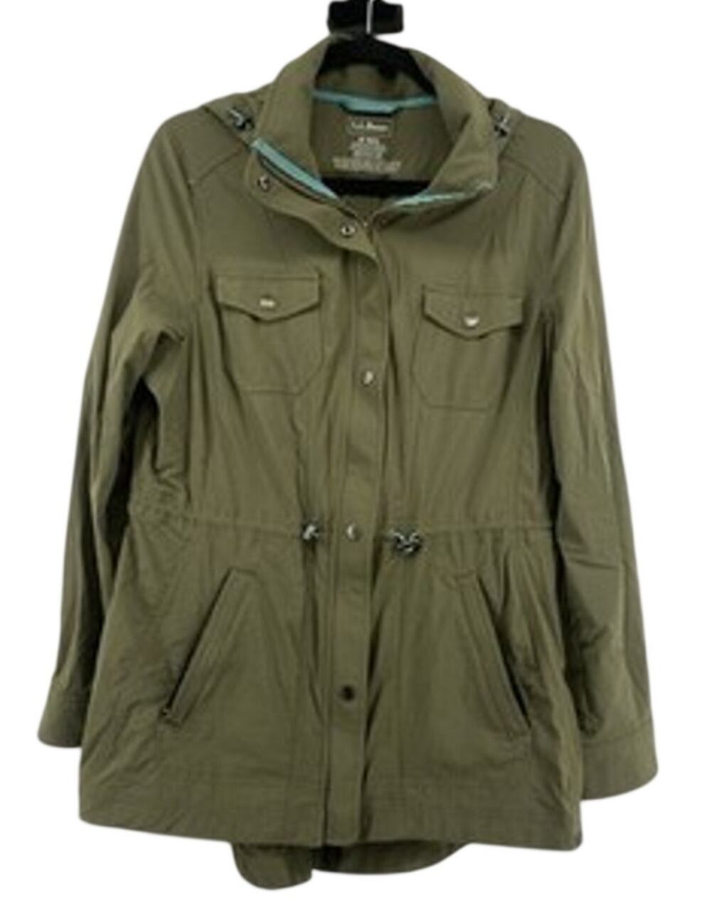 LL Bean Womens Nylon Utility Coat Size M Reg Army Green Outdoors Jacket 289337